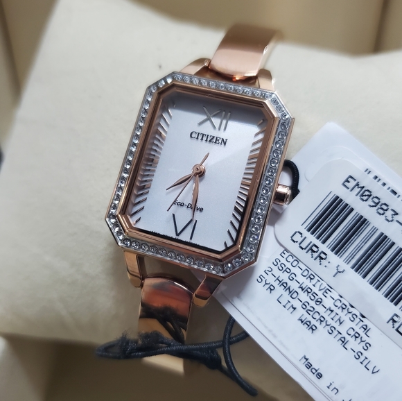 New Citizen Ladies' Silhouette Crystal Eco-Drive Bangle Watch, Rectanlge Case, 3 - Picture 5 of 8